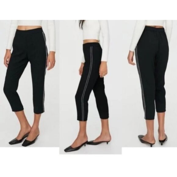 Babaton Black Slim-Fit Trousers W/ White Side Stripe Elastic Waist Womens Size S - Picture 12 of 12